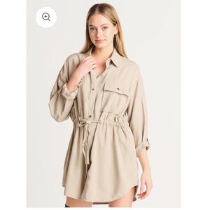 Zara Beige Collared Shirt Dress